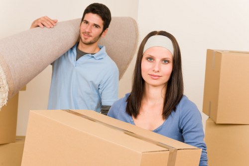 Organised student house move with boxes labeled for Hornchurch removals